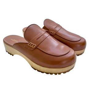 Sarah Chofakian Size 40/US 10* Cognac Brown Clog Heel Mules Wooden Soles NEW